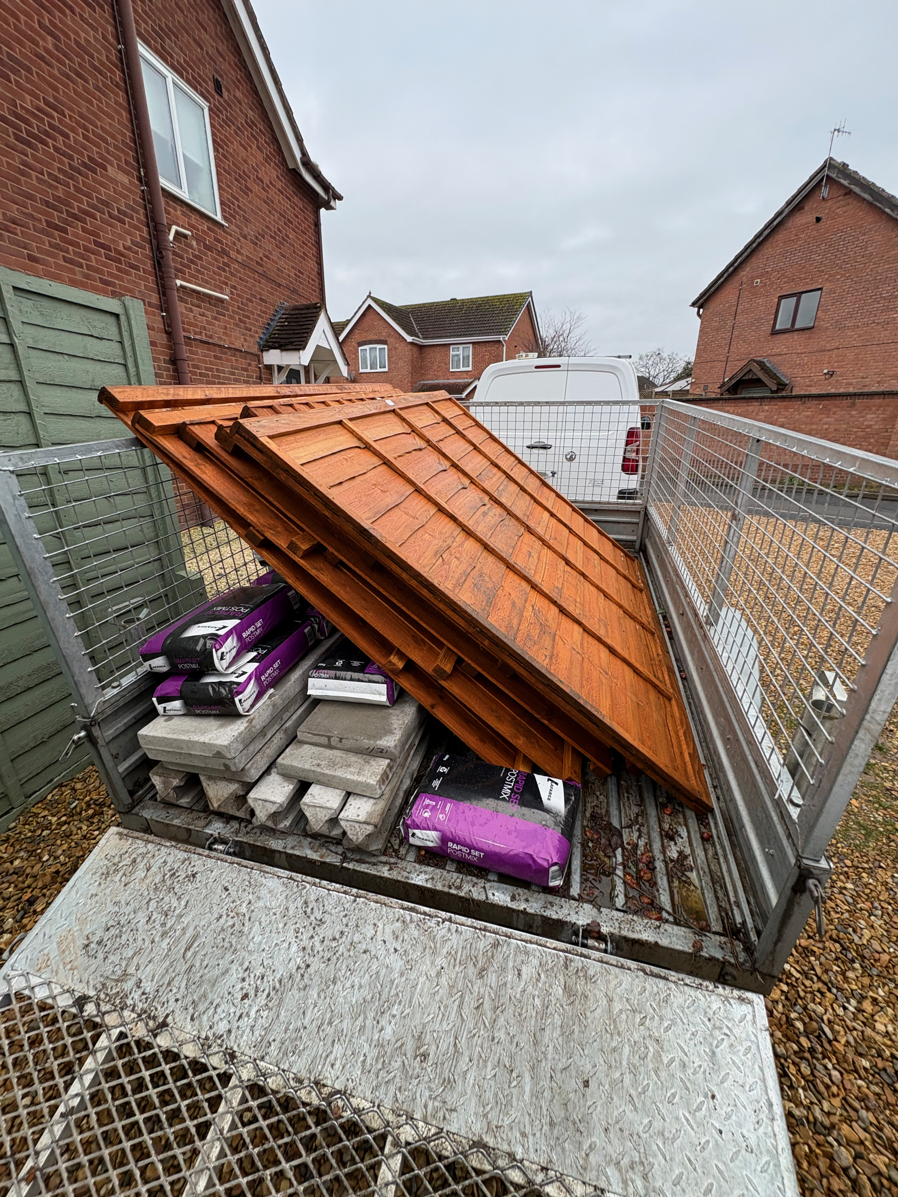 Fencing materials and panels loaded ready for installation in Bromsgrove